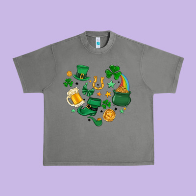 St. Patrick Heart Doodle Urban Heavy Tee Designed By Maliassmallbusiness