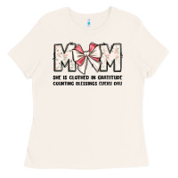 Bone mom she is clothed in gratitude counting blessings Ladies Tee - JahusDesignShop