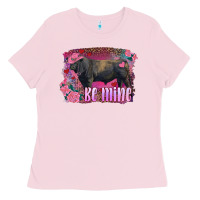 Bubblegum Pink be mine black angus bull Ladies Tee - RanaPortraitStore