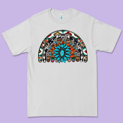Western Turquoise Aztec Cowhide Serape  Rainbows Premium Tee Designed By Adodesignshop