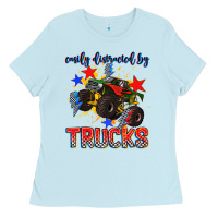 Baby Blue easily distracted by trucks Ladies Tee - AdoDesignShop