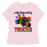 Bubblegum Pink easily distracted by trucks Ladies Tee - AdoDesignShop