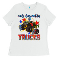 White easily distracted by trucks Ladies Tee - AdoDesignShop