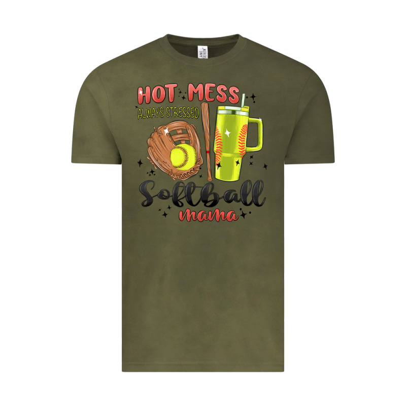 Hot Mess Always Stressed Softball Mama Stanley Cup Vintage Tee by MaliasSmallBusiness | Teevron