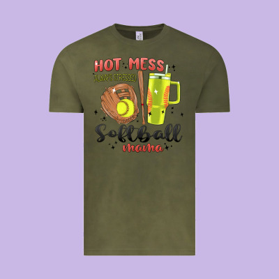 Hot Mess Always Stressed Softball Mama Stanley Cup Vintage Tee Designed By Maliassmallbusiness