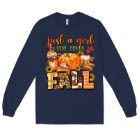 Navy just a girl who loves fall Long Sleeve Tee - MaliasSmallBusiness