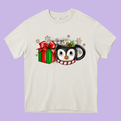 Christmas Penguin Coffee Heavy Core Tee Designed By Jahusdesignshop