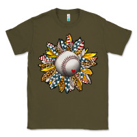 Army Green Baseball Sunflower Classic Tee - CowhideDigitalArt