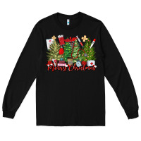 Black merry christmas nurse trees Long Sleeve Tee - MaliasSmallBusiness