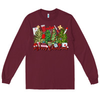 Burgundy merry christmas nurse trees Long Sleeve Tee - MaliasSmallBusiness