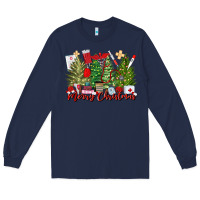 Navy merry christmas nurse trees Long Sleeve Tee - MaliasSmallBusiness