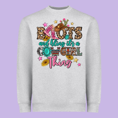 Boots And Bling It's A Cowgirl Thing Heavyweight Sweatshirt Designed By Maliassmallbusiness