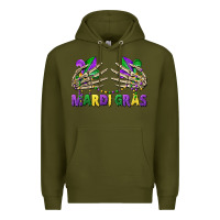 Army Green mardi gras skeleton hands Premium Hoodie - CowGirlArtShop