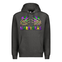 Charcoal Heather mardi gras skeleton hands Premium Hoodie - CowGirlArtShop
