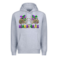 Heather Grey mardi gras skeleton hands Premium Hoodie - CowGirlArtShop