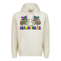 Oatmeal Heather mardi gras skeleton hands Premium Hoodie - CowGirlArtShop