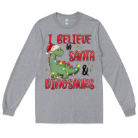 Heather Grey i believe in santa & dinosaurs Long Sleeve Tee - MaliasSmallBusiness