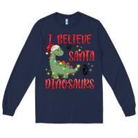 Navy i believe in santa & dinosaurs Long Sleeve Tee - MaliasSmallBusiness