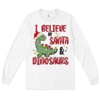 White i believe in santa & dinosaurs Long Sleeve Tee - MaliasSmallBusiness