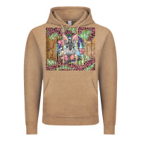 Vintage Coffee Easter bunny with floral wreath and leopard Vintage Hoodie - RanaPortraitStore