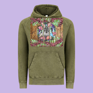 Easter Bunny With Floral Wreath And Leopard Vintage Hoodie Designed By Ranaportraitstore