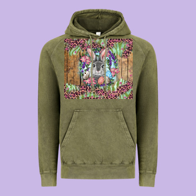 Easter Bunny With Floral Wreath And Leopard Vintage Hoodie Designed By Ranaportraitstore
