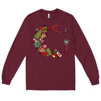 Burgundy custom name christmas stethoscope Long Sleeve Tee - MaliasSmallBusiness