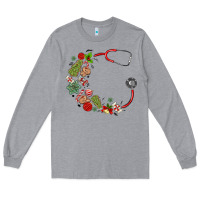 Heather Grey custom name christmas stethoscope Long Sleeve Tee - MaliasSmallBusiness