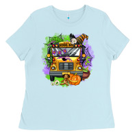 Baby Blue halloween school bus Ladies Tee - AdoDesignShop