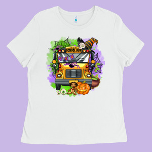 Halloween School Bus Ladies Tee Designed By Adodesignshop