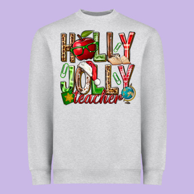 Holly Jolly Teacher Heavyweight Sweatshirt Designed By Nancycooperartshop