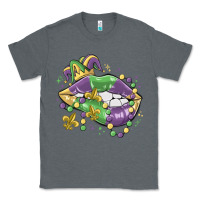 Charcoal Heather mardi gras lips Classic Tee - MaliasSmallBusiness