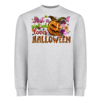 Heather Grey just a girl who loves halloween Heavyweight Sweatshirt - NancyCooperArtShop