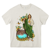 Cream san judas coffee cup sunflower Heavy Core Tee - JahusDesignShop