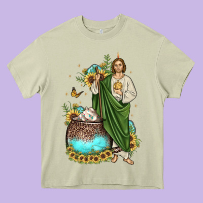 San Judas Coffee Cup Sunflower Heavy Core Tee Designed By Jahusdesignshop