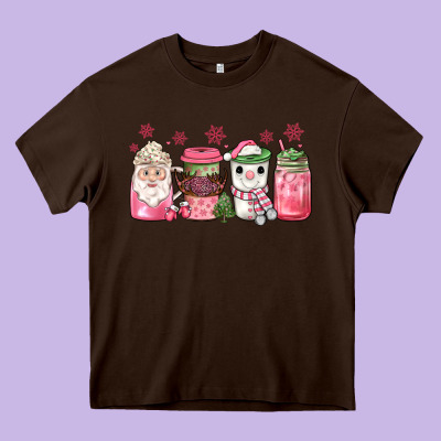 Pink Christmas Coffee Heavy Core Tee Designed By Jahusdesignshop