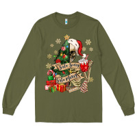 Army Green sorta scary sorta merry skeleton christmas tree Long Sleeve Tee - MaliasSmallBusiness