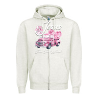 Oatmeal Heather Leopard Floral Pink Car Jesus Take The Wheel Zipper Hoodie - Bettercallsaul