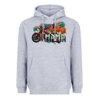 Heather Grey Badass Mama motorcycle Heavyweight Hoodie - HowdyJamesFarm