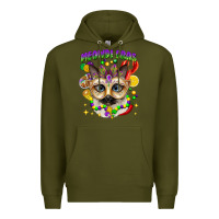 Army Green meowdi gras mardi gras cat Premium Hoodie - CowGirlArtShop