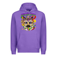 Purple meowdi gras mardi gras cat Premium Hoodie - CowGirlArtShop
