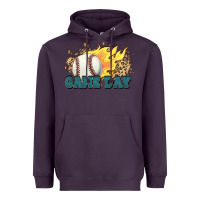 Plum game day baseball leopard flames fireball Heavyweight Hoodie - HowdyJamesFarm