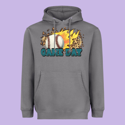 Game Day Baseball Leopard Flames Fireball Heavyweight Hoodie Designed By Howdyjamesfarm