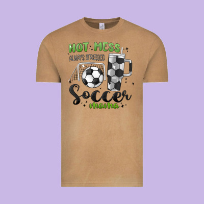 Hot Mess Always Stressed Soccer Mama Stanley Cup Vintage Tee Designed By Maliassmallbusiness