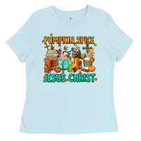 Baby Blue pumpkin spıce jesus christ coffee cups Ladies Tee - AdoDesignShop