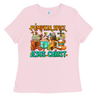 Bubblegum Pink pumpkin spıce jesus christ coffee cups Ladies Tee - AdoDesignShop