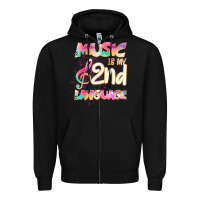Black Cool I Love Music Shirt Gifts Music Is My Second Language Zipper Hoodie - Bettercallsaul