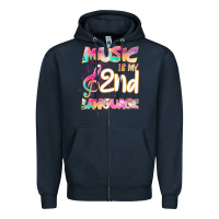 Navy Cool I Love Music Shirt Gifts Music Is My Second Language Zipper Hoodie - Bettercallsaul