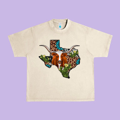 Longhorn Texas Map Urban Heavy Tee Designed By Adodesignshop