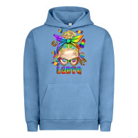 Pigment Pebble Blue LGBTQ+ Messy Bun With Snacks Urban Hoodie - BundleAndBundleShop